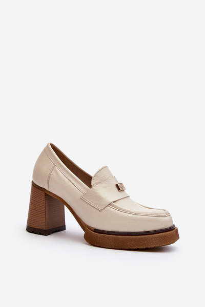 Kožené boty na sloupu se zlatým zdobením světle béžová Mikeyla