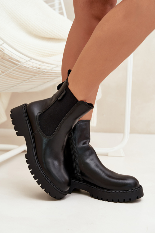 Kožené Dámske Čižmy S Izoláciou Na Zips Big Star OO274109 Čierne