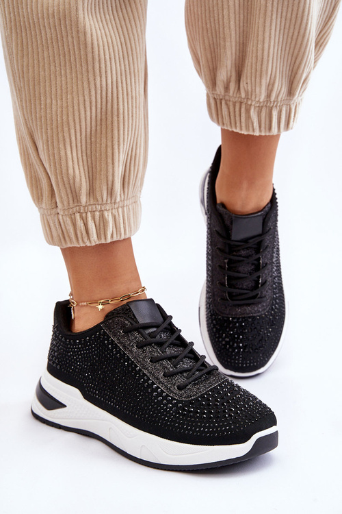 Dámske čierne tenisky Raiden so zirkónmi