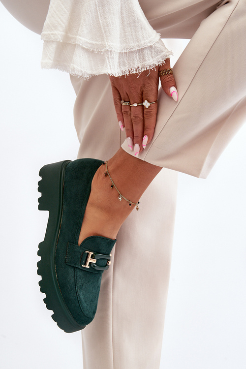 Semišové klasické mokasíny s třásněmi Zelené Averil