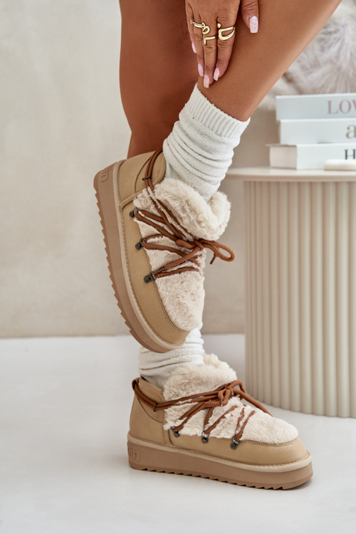 Nízke Snehové Čižmy Na Platforme S Kožušinou D.Franklin Béžové DFSH370011
