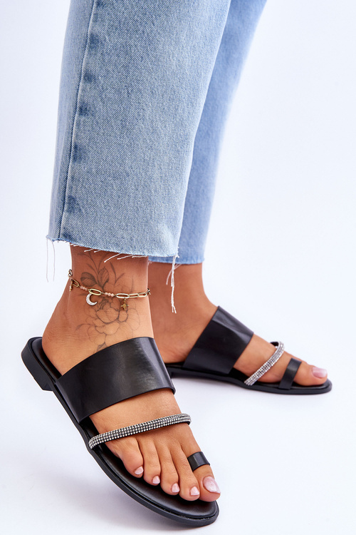 Dámske flip -flops flip -flops s dekoratívnym pásom čierny vznešený