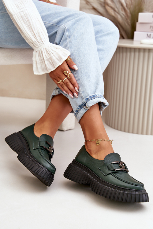 Zazoo 20176 Polobotky Mokasíny Dámske Z Prírodnej Kože Tmavozelené