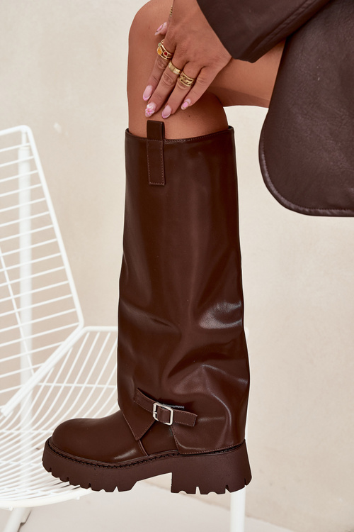 Zateplené čižmy s prehnutým zvrškom a prackou čokoládové Fiorae