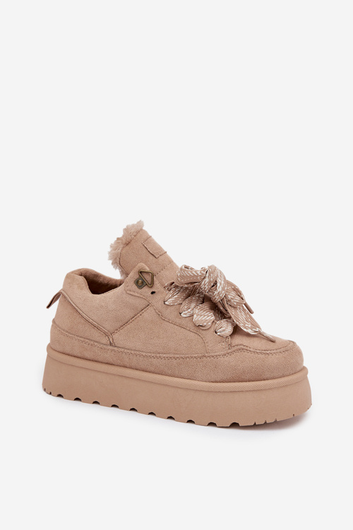 Šněrovací dámské sněhule na platformě zateplené kožíškem béžové Tavelle