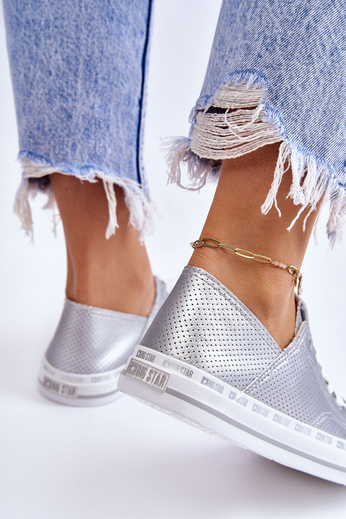 Dámska kožená koža veľká hviezda LL274016 Strieborné tenisky