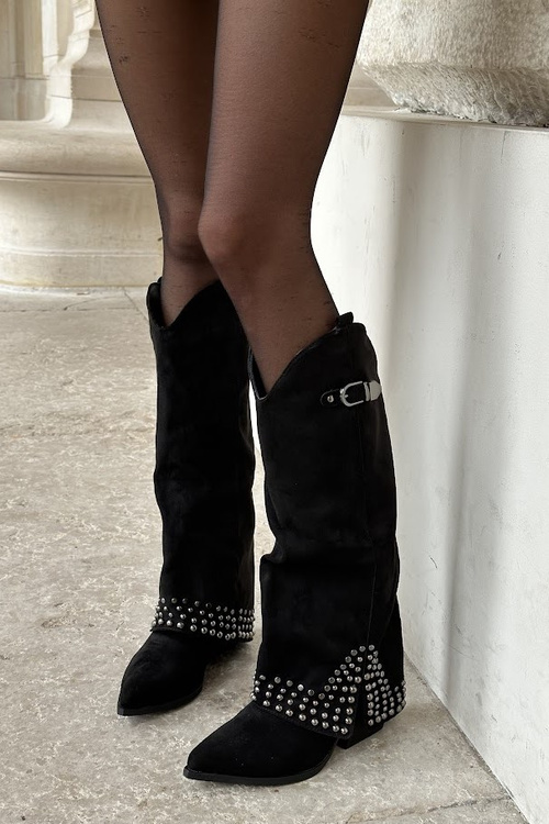 Čižmy S Otočeným Zvrškom Na Opätku Čierne Iveliri