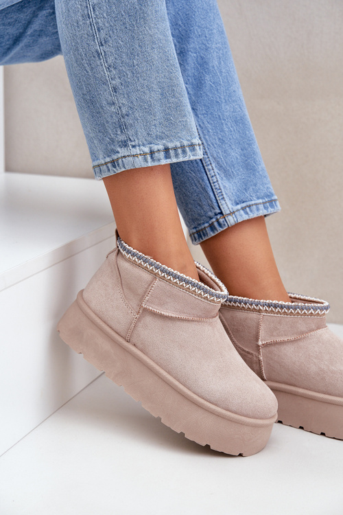 Sněhule na platformě s ozdobnou výšivkou světlobežové Heslania