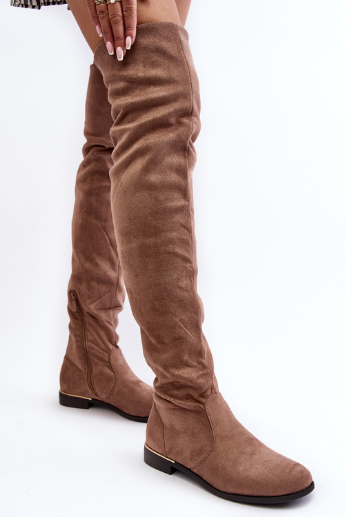 Dámské koleno vysoké boty s plochou podrážkou Bežová Bikka