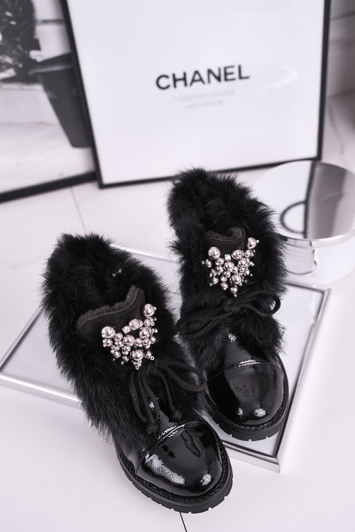 Dětské Teplé Boty S Kožešinou Lakované Černé Ella
