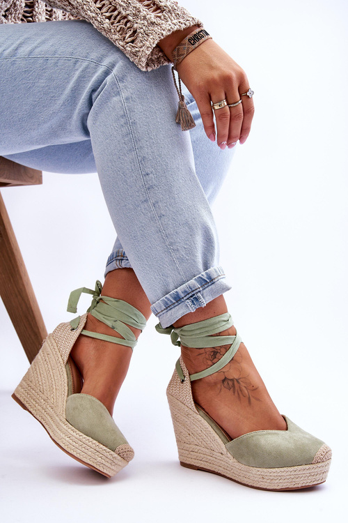 Dámské šněrovací sandály na klínku Zelené Bethany