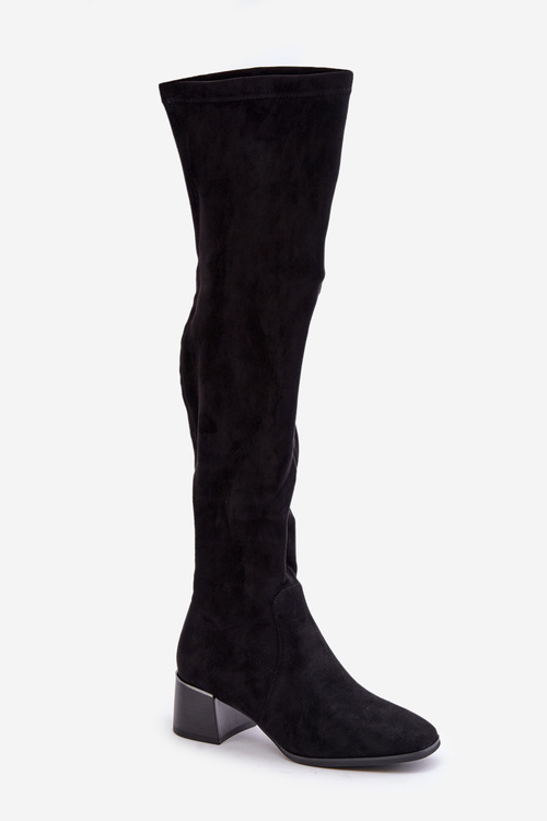 Kolená Čižmy Na Blokovom Opätku Z Eko Semišu Čierne Galadi