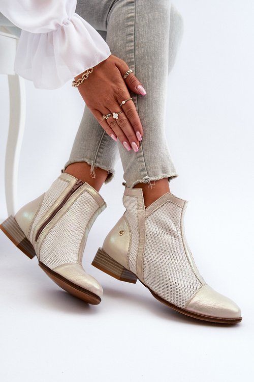 Dámské kožené botky na nízkém podpatku Maciejka 06397-22 Beige