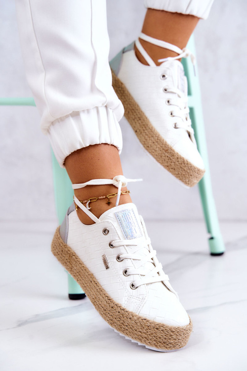 Vázané espadrilky na pletené platformě Velká hvězda JJ274397 Bílá