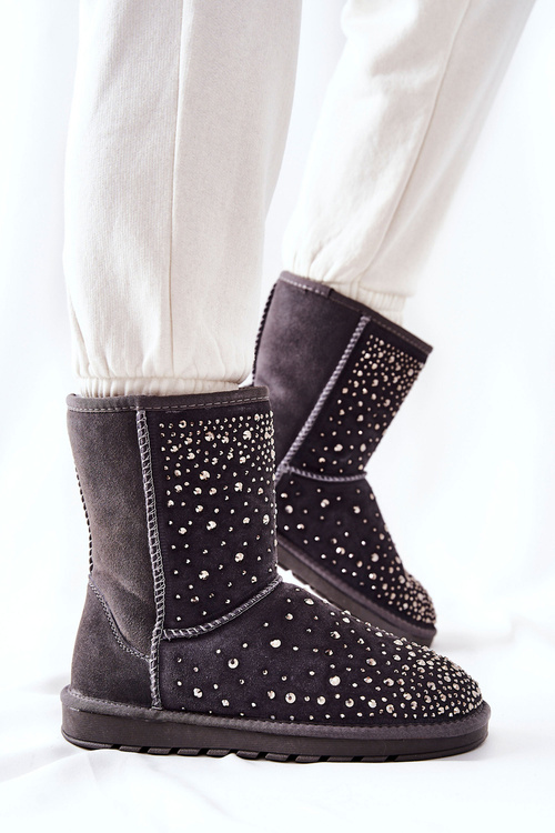 Zateplené sněhule s kamínky Šedá Mariella