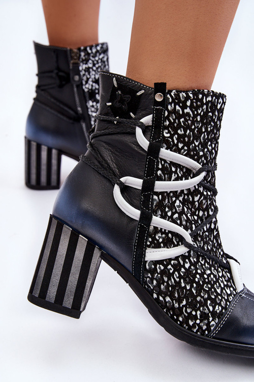 Dámske kožené vysoké podpätky Maciejka 05605-01 Čierna a biela