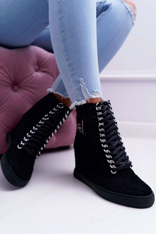 Ženské tenisky lu boo otvorené dielo semišové čierne clampa