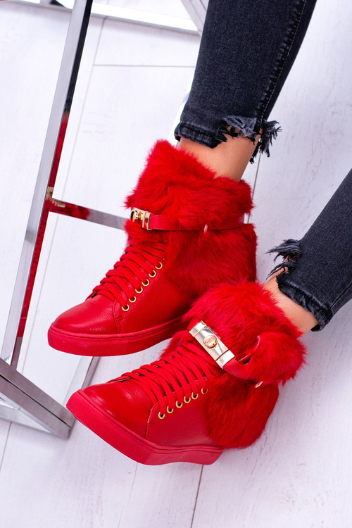 Lu boo červené topánky s prírodnou gisele kožušinou