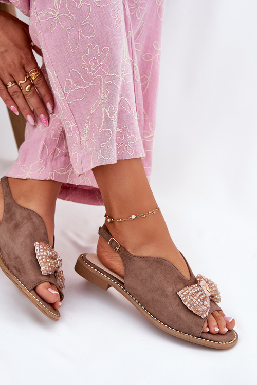 Dámské Sandály S Mašlí Na Plochém Podpatku Béžové S.Barski KV51-014