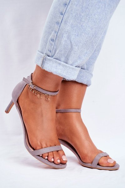 Dámske sandále na vysokom podpätku, klasické sivé minifikátory