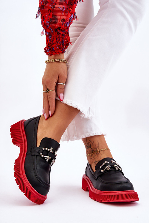 Kožené mokasíny s ozdobou GOE LL2N4040 černo-červené