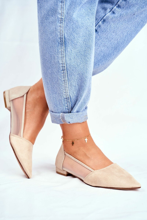 Ženské baleríny so sieťovou semišovou béžovou vláknou