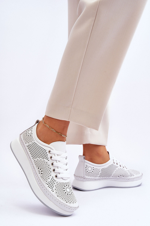 Dámská kožená prolamovaná sportovní obuv bílá Marea