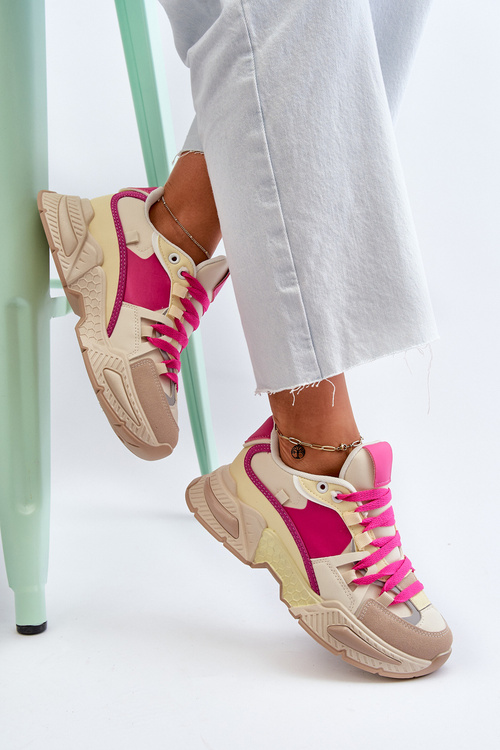 Dámske módne športové topánky šnurované béžové béžové ružové chladenie!