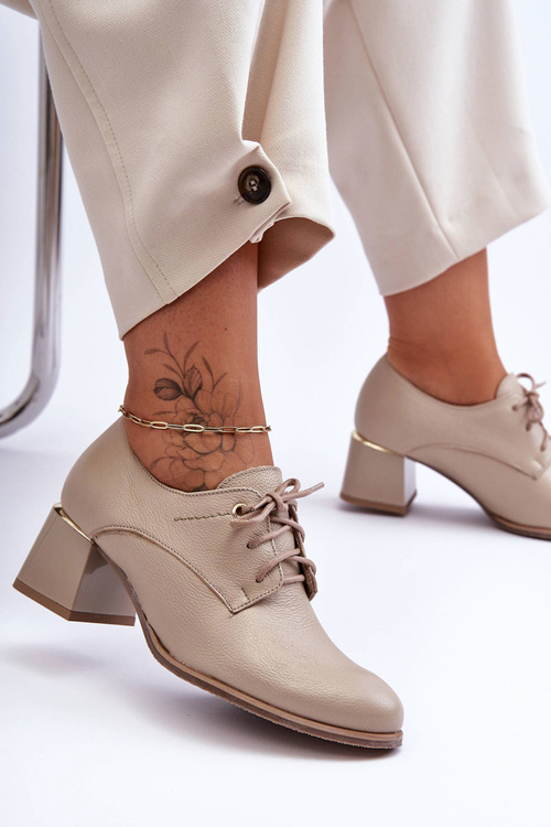 Dámské Kožené Polobotky Na Podpatku Bežové Keria