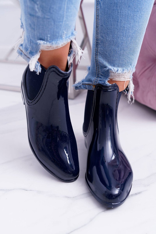 Ženské lakované vkladanie námornícke modré galoshes