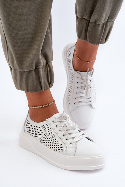 Bílé Dámské Kožené Tenisky Na Platformě S.Barski LR505