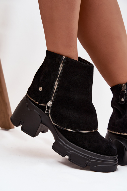 Kožené dámske čižmy s obrátenou obvodkou Maciejka 07145-01 Čierne