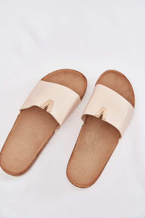 Dámské pantofle na korkové platformě s ozdobným detailem béžové Vessira