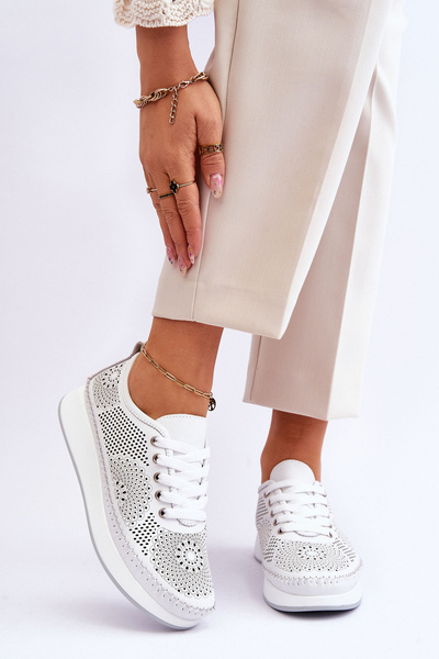 Dámska kožená otvorená športová topánka biela matka