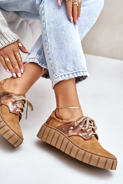 Hnědé semišové boty na platformě Zazoo 10128