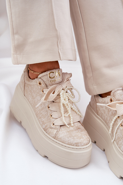 Kožené Tenisky Na Platforme CheBello 4658 Zlaté