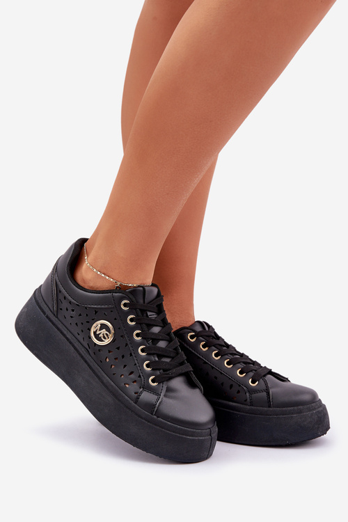 Děrované tenisky se zlatým detailem černé Cassildi
