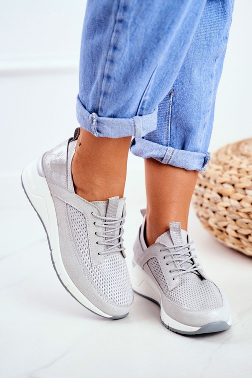 Dámská Sportovní Obuv Kožená Stříbrná Love Me