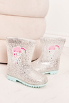 Detské brokátové galoshes so strieborným oblakom