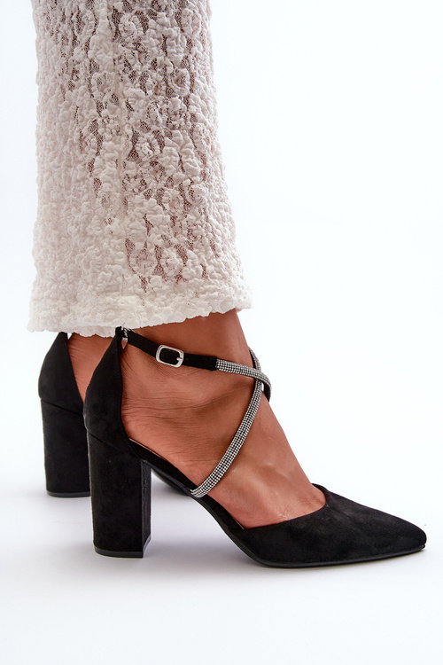 Eko Semišové Čižmy Na Podpätku S Cyrkoniami Lagra Čierne