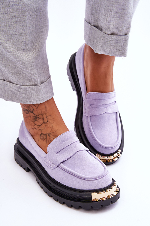 Klasické semišové mokasíny s zdobením fialove Monaro