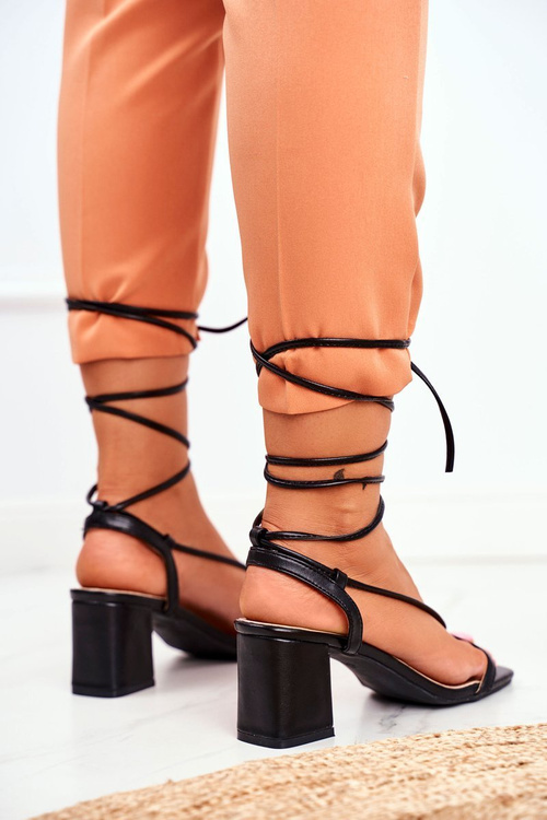 Dámské Sandály Na Podpatku Šněrované Černé Morning