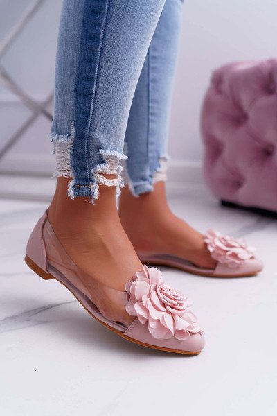 Dámske baleríny Lu Boo Pink Balerinas s priehľadným kvetinou
