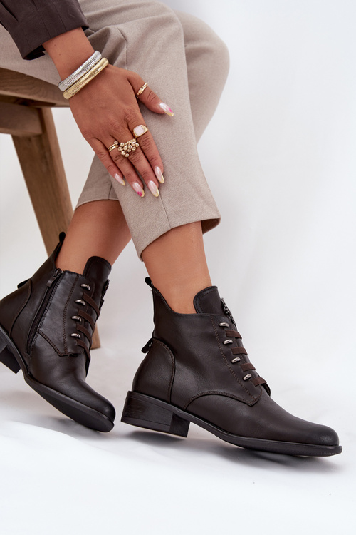 Nízké kotníkové boty s podšívkou na zip s ozdobou hnědé Nevalia