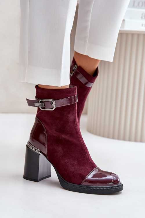 Dámské Boty Zateplené Na Podpatku Se Dekorativní Přezkou MR880-085 Bordové D&A