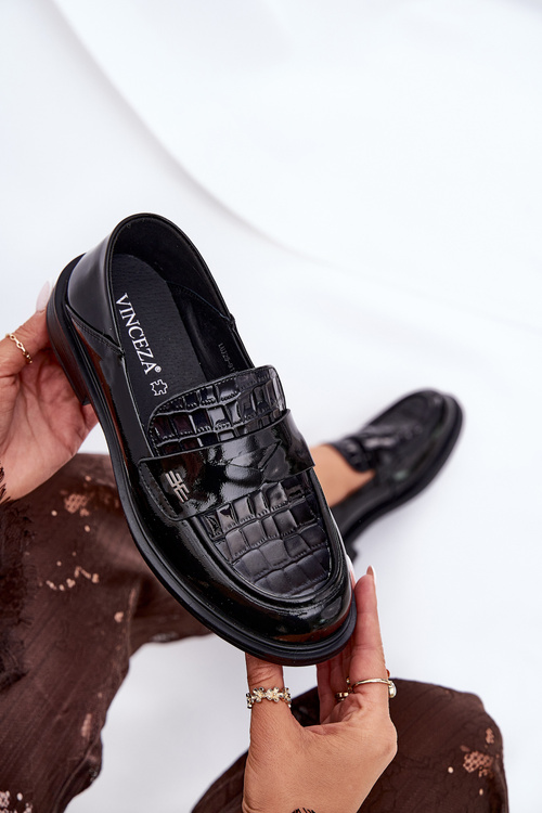 Lakované Kožené Mokasíny Dámské Vinceza 91125 Černé