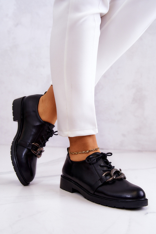 Kůže boty vázané ornamentem Black Larosa