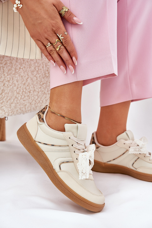 Nízké Dámské Tenisky S Krajkou Leopardí Béžové Zielle