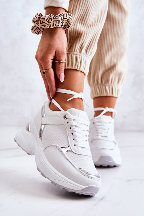 Dámské sportovní boty na klínu lesklé Bíle Activity