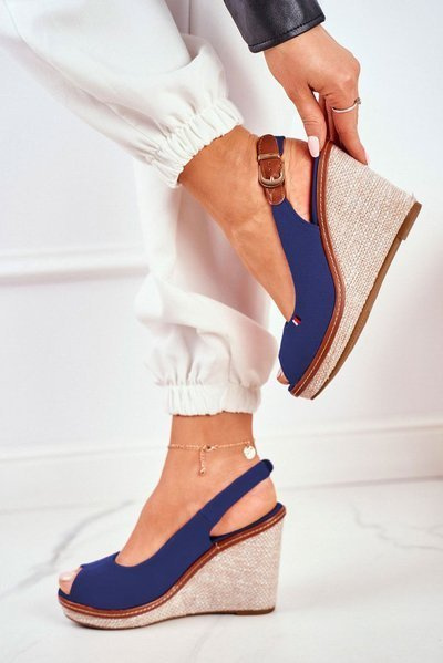Sandály Na Pleteném Klínu Tmavě Modré Tommy
